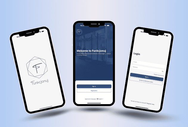Funkcjonuj app shows multiple mobile screen with multiple fetures