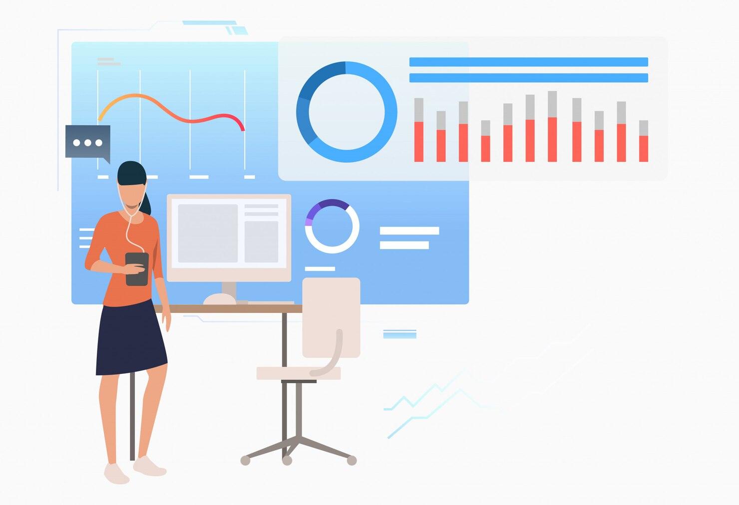 At Office An Employee Checking on Data Traffic with Graphs, Graphics | CANWS